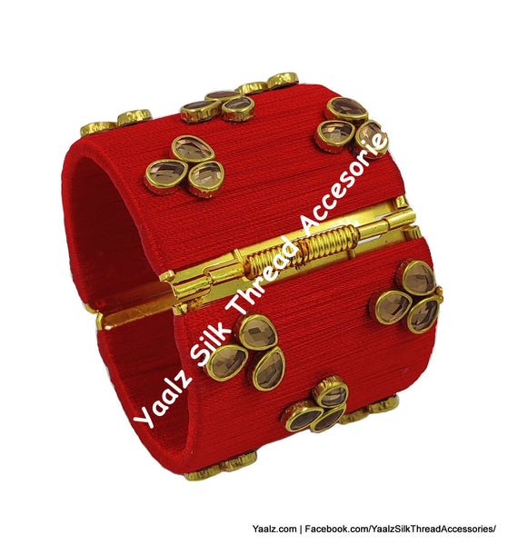 Yaalz Silk Thread Simple Kundan Stone Worked Open Close Jumbo Bracelets In Assorted Colors