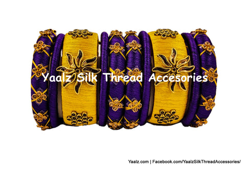 Yaalz Silk Thread Kundan Stone 10Pcs Partywear Bangle Set In Assorted Colors
