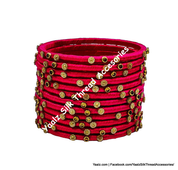 Yaalz Silk Thread Kundan & Glitter Stone Weightless Dozen 2mm Thin Bangles In Assorted Colors