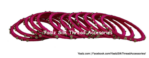 Yaalz Silk Thread Kundan & Glitter Stone Weightless Dozen 2mm Thin Bangles In Assorted Colors