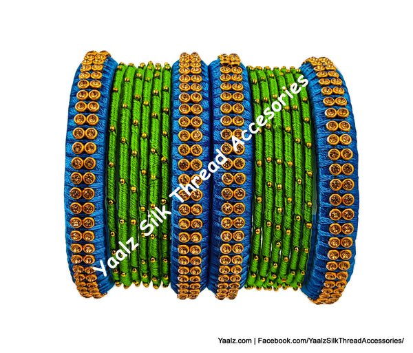 Yaalz Silk Thread Metal Mix Bangle Sets With Stone Work In Assorted Colors