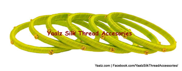 Yaalz Silk Thread Simple 6Pcs Bangle Set With Flower Work In Assorted Colors