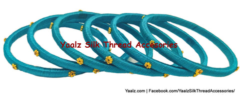 Yaalz Silk Thread Simple 6Pcs Bangle Set With Flower Work In Assorted Colors