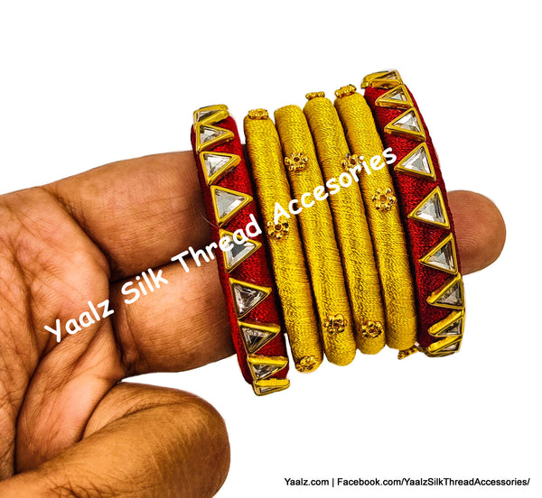 Yaalz Silk Thread Kundan Stone Simple Work Bangle Sets In Assorted Colors
