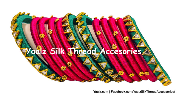 Yaalz Silk Thread Kundan Stone Simple Work Bangle Sets In Assorted Colors