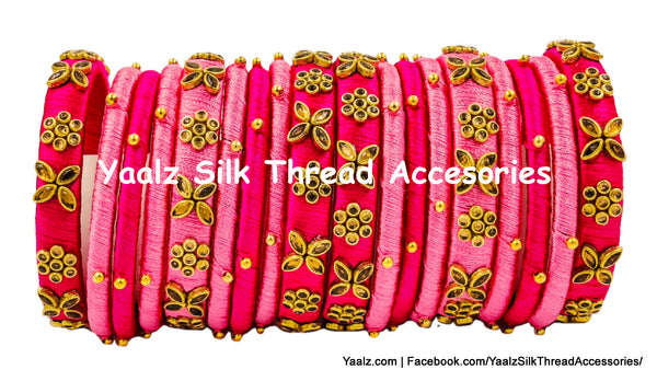 Yaalz Silk Thread Heavy Kundan Stone Bridal / Partywear 18Pcs Bangle Set In Assorted Colors
