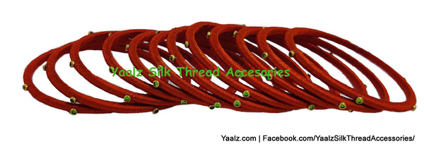Yaalz Silk Thread Weightless Thin Dozen Bangles With Kundan Stones In Assorted Colors - Set 2