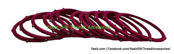 Yaalz Silk Thread Weightless Thin Dozen Bangles With Kundan Stones In Assorted Colors - Set 2