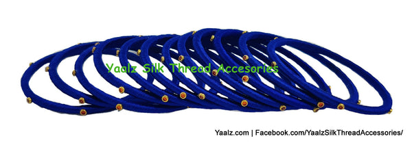 Yaalz Silk Thread Weightless Thin Dozen Bangles With Kundan Stones In Assorted Colors - Set 2