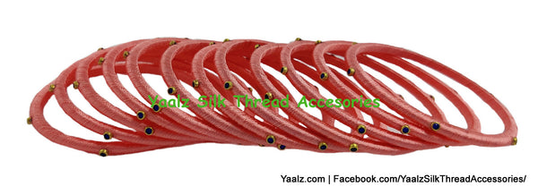 Yaalz Silk Thread Weightless Thin Dozen Bangles With Kundan Stones In Assorted Colors - Set 2