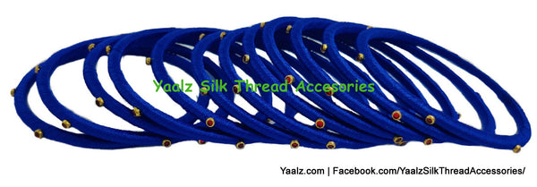 Yaalz Silk Thread Weightless Thin Dozen Bangles With Kundan Stones In Assorted Colors - Set 2