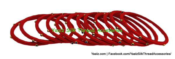 Yaalz Silk Thread Weightless Thin Dozen Bangles With Kundan Stones In Assorted Colors - Set 2