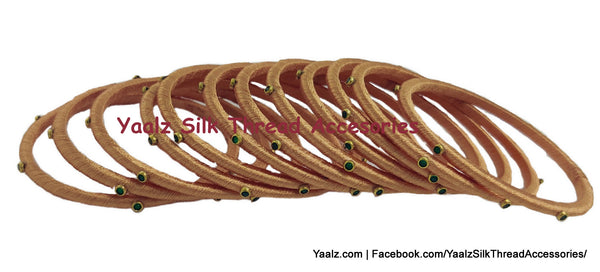 Yaalz Silk Thread Weightless Thin Dozen Bangles With Kundan Stones In Assorted Colors - Set 3