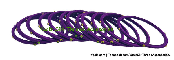 Yaalz Silk Thread Weightless Thin Dozen Bangles With Kundan Stones In Assorted Colors - Set 3