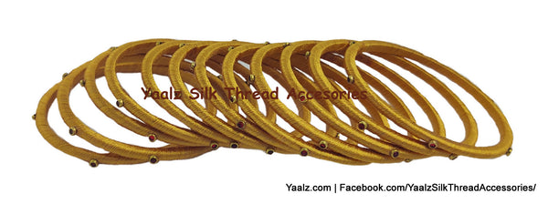 Yaalz Silk Thread Weightless Thin Dozen Bangles With Kundan Stones In Assorted Colors - Set 3