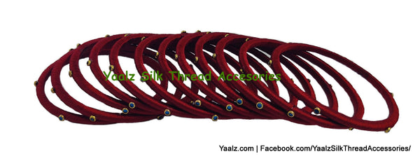 Yaalz Silk Thread Weightless Thin Dozen Bangles With Kundan Stones In Assorted Colors - Set 3