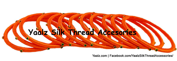 Yaalz Silk Thread Weightless Thin Dozen Bangles With Kundan Stones In Assorted Colors - Set 3