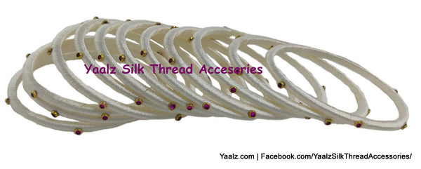 Yaalz Silk Thread Weightless Thin Dozen Bangles With Kundan Stones In Assorted Colors - Set 3