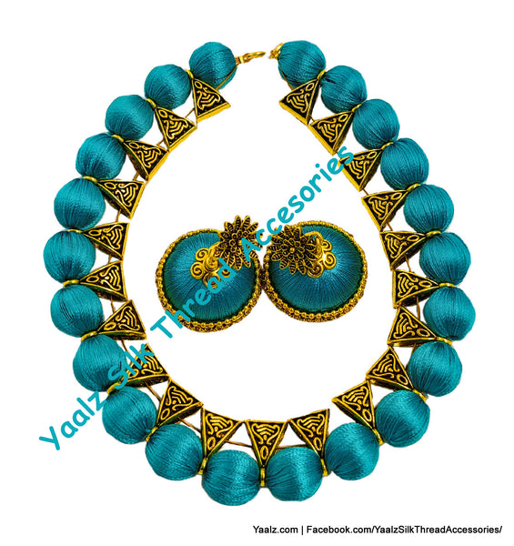 Yaalz Silk Thread Antique Choker Necksets With Chand Bali Earrings In Assorted Colors