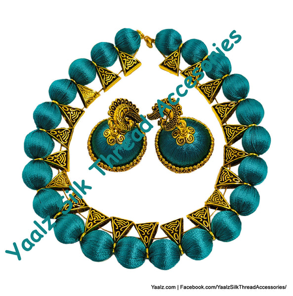 Yaalz Silk Thread Antique Choker Necksets With Chand Bali Earrings In Assorted Colors
