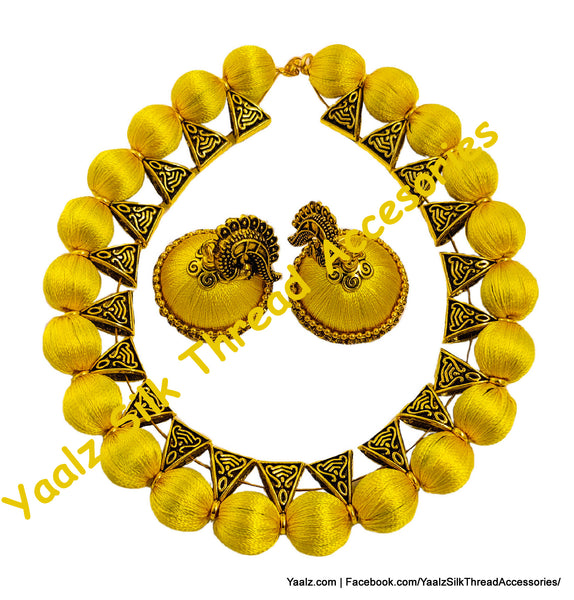 Yaalz Silk Thread Antique Choker Necksets With Chand Bali Earrings In Assorted Colors