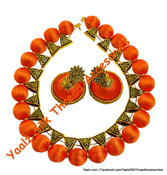 Yaalz Silk Thread Antique Choker Necksets With Chand Bali Earrings In Assorted Colors