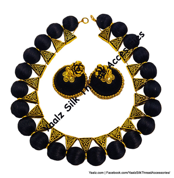 Yaalz Silk Thread Antique Choker Necksets With Chand Bali Earrings In Assorted Colors