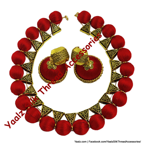 Yaalz Silk Thread Antique Choker Necksets With Chand Bali Earrings In Assorted Colors