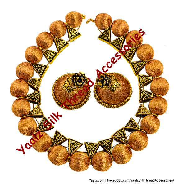 Yaalz Silk Thread Antique Choker Necksets With Chand Bali Earrings In Assorted Colors