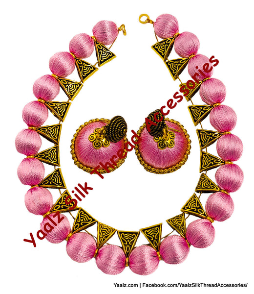 Yaalz Silk Thread Antique Choker Necksets With Chand Bali Earrings In Assorted Colors