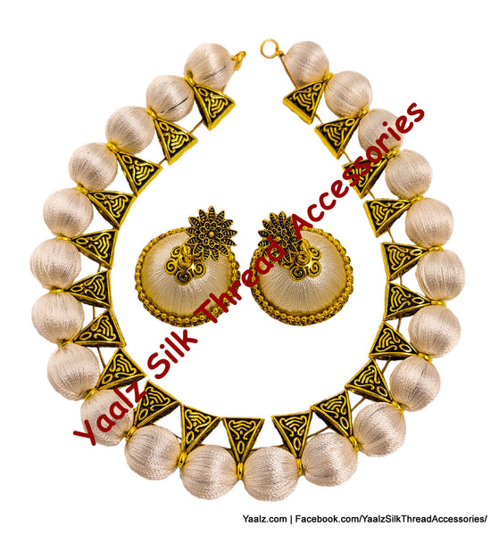 Yaalz Silk Thread Antique Choker Necksets With Chand Bali Earrings In Assorted Colors