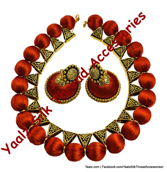 Yaalz Silk Thread Antique Choker Necksets With Chand Bali Earrings In Assorted Colors