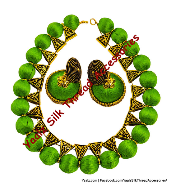 Yaalz Silk Thread Antique Choker Necksets With Chand Bali Earrings In Assorted Colors