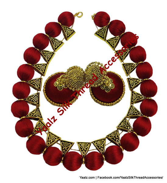 Yaalz Silk Thread Antique Choker Necksets With Chand Bali Earrings In Assorted Colors