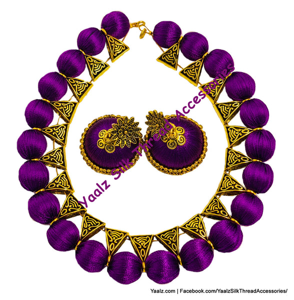 Yaalz Silk Thread Antique Choker Necksets With Chand Bali Earrings In Assorted Colors