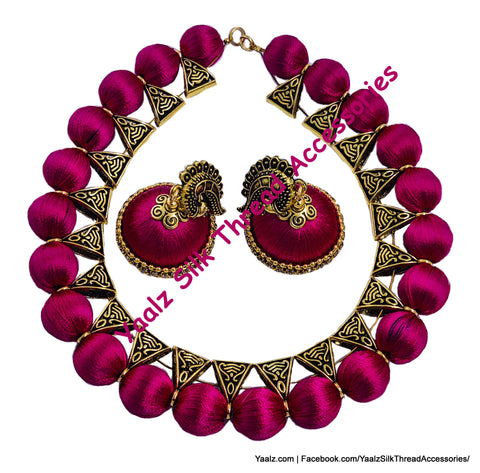 Yaalz Silk Thread Antique Choker Necksets With Chand Bali Earrings In Assorted Colors