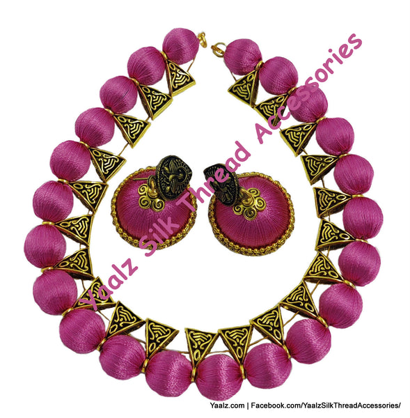 Yaalz Silk Thread Antique Choker Necksets With Chand Bali Earrings In Assorted Colors