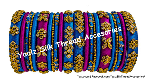 Yaalz Silk Thread Kundan Stone 22Pcs Heavy & Elegant Partywear Bangle Sets In Assorted Colors