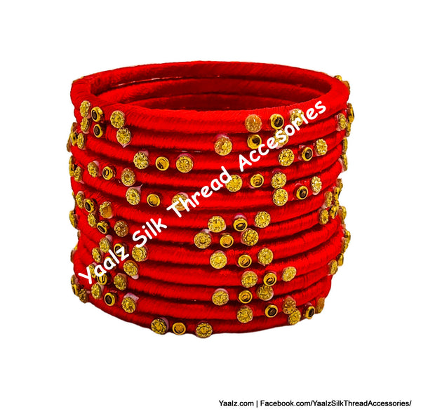 Yaalz Silk Thread Kundan & Glitter Stone Weightless Dozen 2mm Thin Bangles In Assorted Colors
