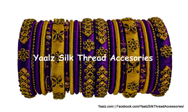 Yaalz Silk Thread Kundan Stone 22Pcs Heavy & Elegant Partywear Bangle Sets In Assorted Colors