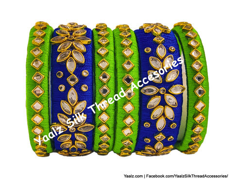 Yaalz Silk Thread Heavy Kundan Stone Partywear 6Pcs Bangle Sets In Assorted Colors - Set 2