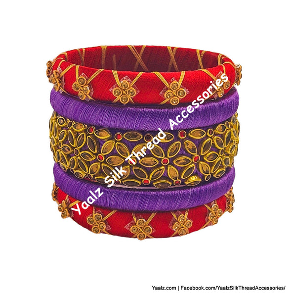 Yaalz Silk Thread Rich Kundan Stone 5Pcs Partywear Bangle Sets In Assorted Colors