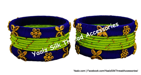 Yaalz Silk Thread Kundan Stone Metal Mix Bangle Sets In Assorted Colors