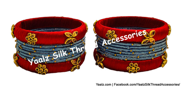 Yaalz Silk Thread Kundan Stone Metal Mix Bangle Sets In Assorted Colors