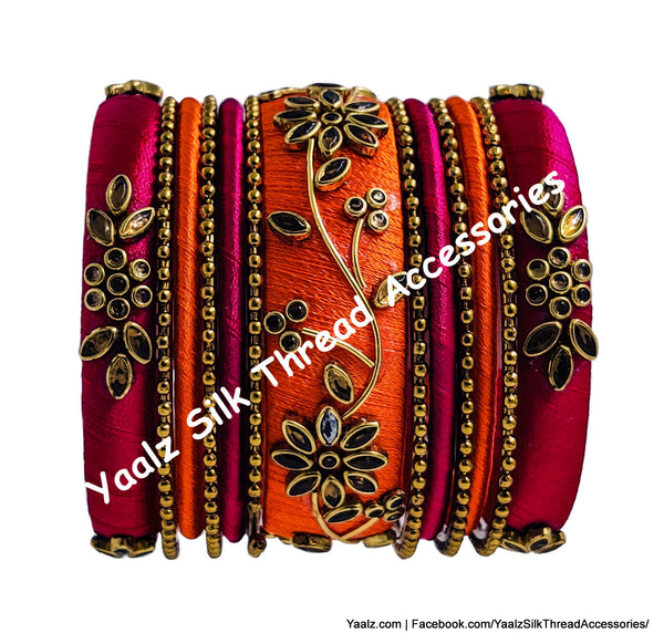 Yaalz Silk Thread Kundan Stone 13Pcs Partywear Bangle Sets In Assorted Colors