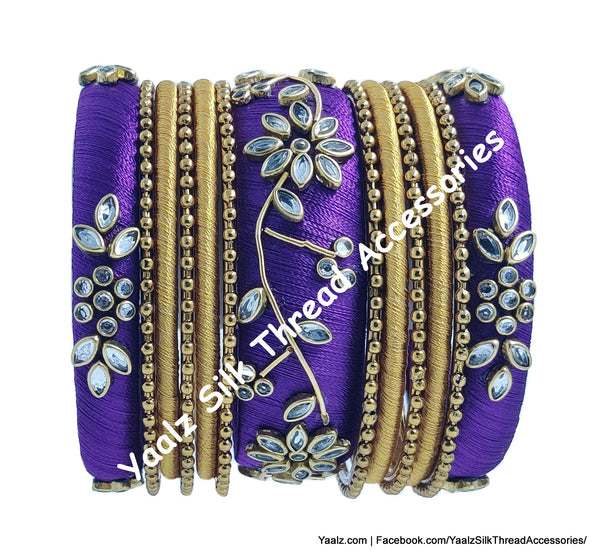 Yaalz Silk Thread Kundan Stone 13Pcs Partywear Bangle Sets In Assorted Colors