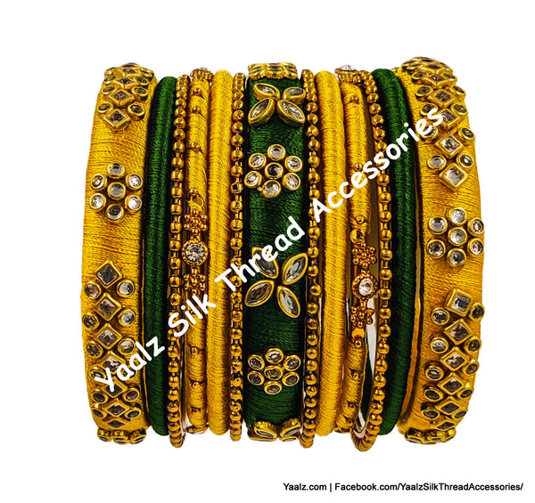 Yaalz Silk Thread Kundan Stone 13Pcs Heavy Partywear Bangle Sets In Assorted Colors