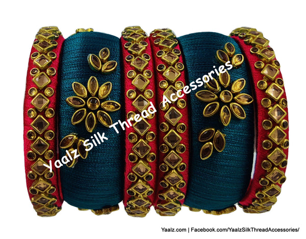 Yaalz Silk Thread 6Pcs Kundan Stone Elegant Bangle Sets In Assorted Colors