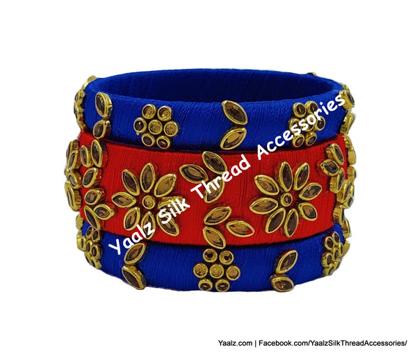 Yaalz Silk Thread Kundan Stone 3Pcs Bangle Sets In Assorted Colors - Set 1