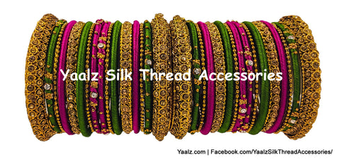 Yaalz Silk Thread Heavy Metal Bridal Partywear Bangles Sets In Assorted Colors